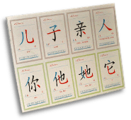 Das Bild zeigt Karten zum Erlernen chinesicher Schriftzeichen.